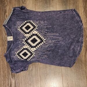 Vocal Purple Aztec Studded Short Sleeve Top